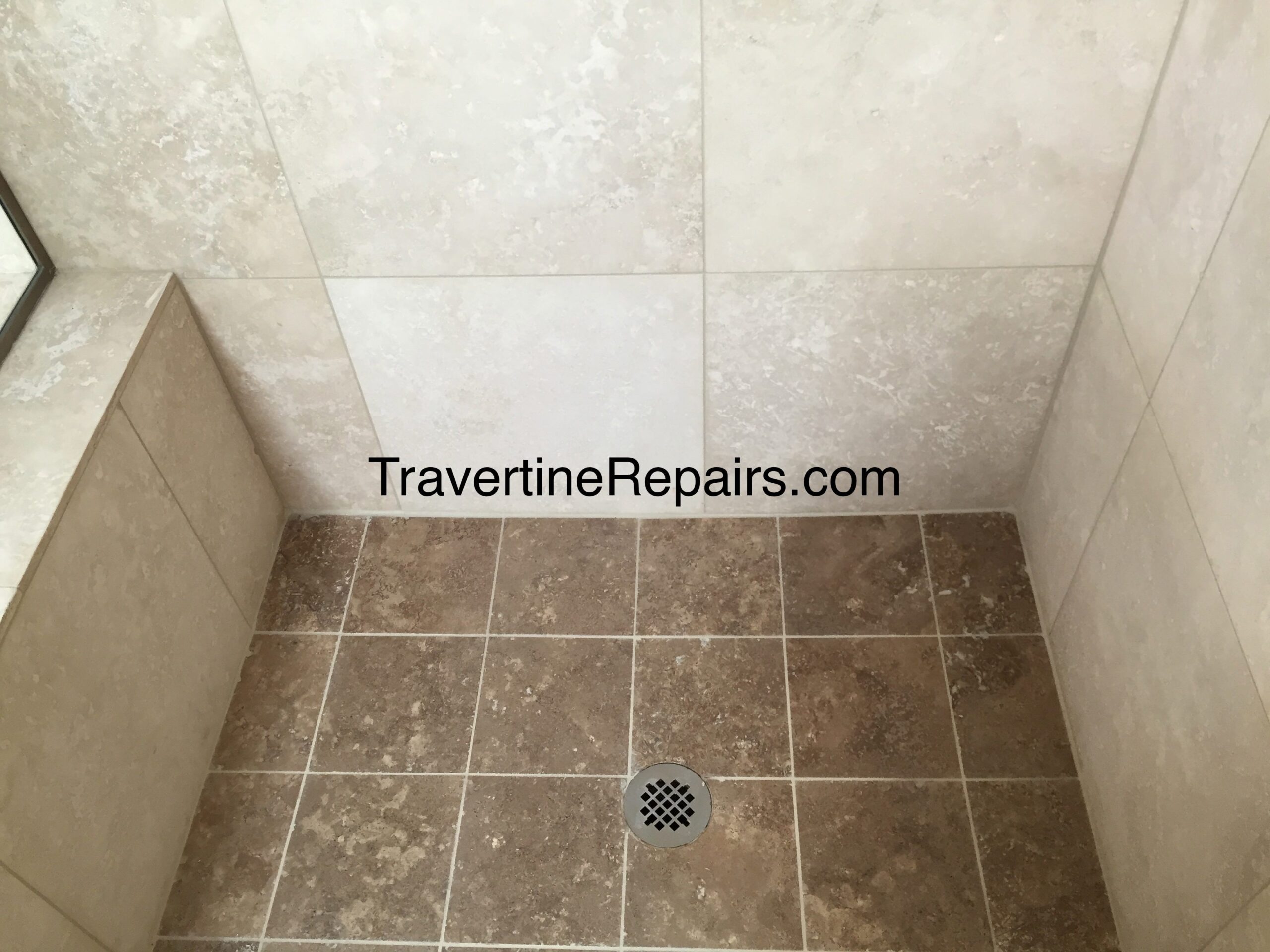 Travertine Shower After Cleaning and Sealing